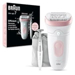 Braun Silk-épil 7 Epilator with Wide Head for Easy Hair Removal, Braun Epilator for Women, Wet & Dry, Lasting Smooth Skin, Bikini Trimmer Women, 7-210, White/Flamingo