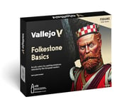 Vallejo 70101 - Vallejo Model Color Folkstone Basics Acrylic Paint Set - 16 x Assorted 17millimeter Colour, Beige/Blue/Brown/Gold/Green/Grey/Orange/Red/Silver/Yellow