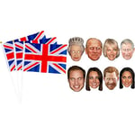 100pcs Union Jack Hand Flags Queen's Platinum Jubilee Waving Flag & 8 Pack Royal Family Queen King Charles III Queen Consort Camilla Phillip Kate William Harry Meghan King’s Coronation