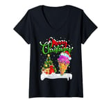 Womens Xmas Tree Lights Santa Hat Ice Cream Christmas V-Neck T-Shirt