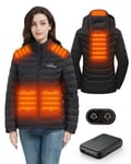 HEWINZE Veste chauffante pour Femme avec Capuche, Doudoune Chaude pour Femme avec Batterie 7,4 V, Veste d'hiver à Double Commande pour randonnée en Plein air Chasse Moto Camping