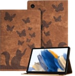 Beek Coque Tablette Samsung Tab A8 (2021) 10.5"" En Relief, Étui Pour Tablette En Cuir Pu Rétro Sur Le Thème Des Papillons Et Des Chats Pour Sam Tab A8 (2021) 10.5"", Brun