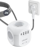 Cube Multipr 3M Avec 4 Pr S Ac, 3 Usb Et 1 Type C, Fiche Plate, Protection Contre Les Surtensions Pour Rallonge Électrique Avec Interrupteur Pour Cuisine, Bureau, Tressé Câble