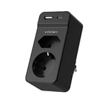 VOOMY Multiprise Murale, 4 en 1 Multiprise USB, Multiprise 2 Prises 1 Port USB-C et 1 Port USB-A, Prise Multiple USB 4000W, Triplette Electrique pour la Maison le Bureau les Voyages, Noir