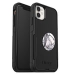 OtterBox Bundle Commuter Series Case for SERIES Case for iPhone 11 - (BLACK) + PopSockets PopGrip - (WHITE MARBLE)