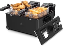 Aigostar Feast - Friteuse à double cuve indépendantes 0% BPA. 3600W, capacité totale 6L : 2 x 3L. 2 thermostats, 2 couvercles avec filtres et fenêtres et 2 paniers. Entièrement démontable.