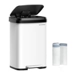 SONGMICS Kitchen Bin, 13 Gallon (50 L) Rubbish Bin, Metal Waste Pedal Bin with Lid, Tall and Large, White and Black LTB530W5002