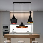 Wottes - 3 lumières Suspension Industriel Rétro Luminaire E27 Métal Lustre pour Cuisine Chambre Bar Noir - Noir