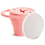 Munchkin Boîte à Goûter "C’est Silicone", Boîte à Collation en Silicone sans BPA, Boîte à Goûter Enfant avec Couvercle, Anti-Renversement, Petite Tasse d’Apprentissage Pliable pour Bébé - Rose Corail