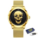 Kulta Lige Upouusi Tyyli 3D Skull Miesten Kello Gift Steel Mesh Vedenpitävä Military Miesten Urheilu Punk Quartz W