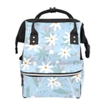 White Small Daisy Flower Sky Blue Background Fresh Style School Backpacks Large Capacity Mummy Rucksack Satchel Laptop Bags Casual Sport Travel Handbags for Women Men Students Kids Children Adults