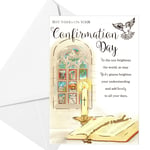 Confirmation Card with Foil Detail and White Envelope - Stain Glass A