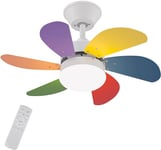 Glitzerlife Ventilateur de plafond avec éclairage et télécommande silencieux - plafonnier salon 6 pales Ø75 cm ventilateur minuterie plafonnier avec ventilateur simple lumière été/hiver chambre/coloré