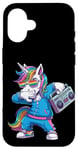 Coque pour iPhone 16 Licorne dans les années 80 avec enregistreur cassette