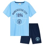 Manchester City F.C. Boys Short Pyjama Set Breathable Lounge Wear Man City Gifts (Blue/Navy, 7-8 Years)