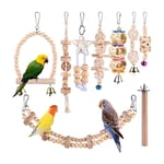 Linghhang - Lot de 9 jouets pour oiseaux en bois naturel avec échelle, balançoire, cloches, etc.