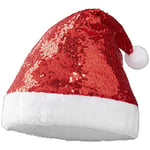 dressforfun 303435 Bonnet de Noël Chapeau Père Noël en Peluche Paillettes Brillant Elégant Pompon Bord Blancs Accessoire Déguisement Rouge