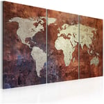 Tableau sur toile en 3 panneaux décoration murale image imprimée cadre en bois à suspendre Carte du monde dorée - triptyque 60x40 cm 110003825