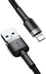 Kaapeli Baseus USB Durable Nylon Braided Wire Usb / Lightning Qc3.0 2A 3m, musta/harmaa (Calklf-Rg1)