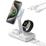 ESR Set de Charge 6 en 1 GaN de 100 W avec CryoBoost, Compatible avec Chargeur MagSafe, Chargeur Magnétique sans Fil pour iPhone 16/15/14/13, Apple Watch, AirPods 4/3/Pro et Appareils USB-C/A, Blanc