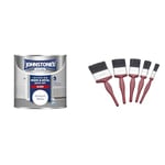 Johnstone's - Quick Dry Gloss - Brilliant White - Gloss Finish - Water Based - Interior Wood & Metal & Fit For The Job 5 pc Mixed Sizes Paint Brush Set for a Smooth Finish with Emulsion, Gloss