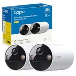 Tapo 2K Smart Security Camera Outdoor Wireless, Battery-Powered,Rechargeable, 100% Wire-Free, Indoor-Outdoor Use, Maintenance-Free, Full-Color night view,Two-Way Audio, IP65 Weatherproof C410(2-pack)