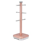 Tower T826016R Kitchen Tree, Glitz Range, 6 Cups Mug Stand, Steel, Blush Pink, One Size