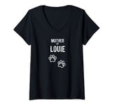 Womens Mother of Louie - Dog Puppy Personalized Name Graphic V-Neck T-Shirt