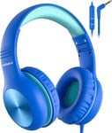 Casque Audio Enfant,Casque Audio Enfant Filaire Avec Microphone,85/94Db Limite De Volume,Qualite Sonore Hd,Fonction De Partage,Casque Enfant Pliable Pour Ecole/Voyage/Pc/Telephone,Bleu