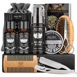 ISNER MILE Beard Grooming Kit for Men, Fathers Gifts for Dad Men Him Husband Boyfriend, with Beard Shampoo Wash, Oil, Balm, Trimming Set Include Brush, Comb, Scissors