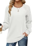 Cuptacc Sweat Femme Pull Femme Hiver Chic Et Elegant Manches Longues sans Capuche Col Rond Blanc S