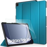 CACOE Coque Compatible avec Samsung Galaxy Tab A9+ / A9 Plus 11 2023, Fin Étui avec Verre Trempé avec Fonction Support pour SM-X210/ X215/ X216 2023, Bleu Paon