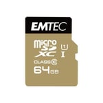 MicroSDXC 64GB EMTEC minneskort + CL10 Gold+ UHS-I 85MB/s adapter