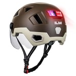 ILM Casque Velo VTT Homme Femme Homologué NTA8776 CE CPSC-Casque de Velo Route Adulte avec Visiere LED d'Alerte de Freinage,Marron,S/M