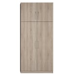 Armoire de rangement 2 tringles penderie 4 portes largeur 100 cm coloris chêne naturel