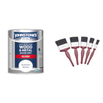 Johnstone's - Quick Dry Gloss Finish - Brilliant White - Water Based - Interior Wood & Metal & Fit For The Job 5 pc Mixed Sizes Paint Brush Set for a Smooth Finish with Emulsion, Gloss