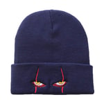 Scary Eyes Bonnet en Tricot 100% Coton Chaud Hiver Ski Bonnet Anime Tricoté Chapeau Skullies Bonnet Unisexe Mode Chapeaux De Plein Air-Bleu Marin