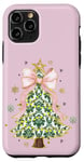 Coque pour iPhone 11 Pro Noeud en ruban rose coquette vert sapin de Noël Preppy Holiday