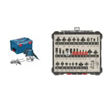 Bosch Professional 0601626001 Défonceuse GOF CE 1250 W 10000-24000 tours/min + Bosch Professional 30 pièces Kit de Fraises Mixtes (pour bois, Ø 8 mm Queue, Accessoires de Fraises d'Encastrement)