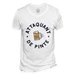 T-Shirt Homme Col V Attaquant De Pinte Apéro Soirée Foot Bière Amis