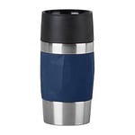 EMSA Travel Mug Compact Tasse Mug isotherme bleu foncé 0,3 L Isolation double paroi boissons chaudes café 3h fraîches 6h Acier inoxydable revêtement silicone N2160800