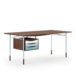 House of Finn Juhl - Nyhavn Desk, 170 cm, with Tray Unit, Walnut Dark Oil, Light Blue Steel, Cold - Skrivebord - Finn Juhl - Tre farget,Blå - Metall/Tre