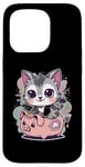 Coque pour iPhone 15 Pro Chat kawaii avec tirelire