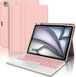 Étui Avec Clavier Pour Ipad Air 13 Pouces (M2, 2024) & Ipad Pro 12.9 (6th/5th/4th/3th Gen), Clavier Amovible Rétroéclairé 7 Couleurs Étui Qwerty Disposition Avec Toucher, Or Rose