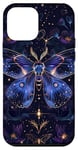 Coque pour iPhone 12 mini Papillon bleu foncé Luna Moth Witchy Blue et fleurs violettes