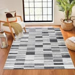 Livabliss Arena Geometric Rug - Scandi Area Rugs Living Room 120x170 cm, Dining, Kitchen - Neutral, Aztec Abstract Rugs - Boho Rug Style, Easy Care Pile - Large Rug Black Grey, White Rug