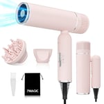 Hair Dryer, Diffuser Hairdryer, Blow Dryer for Women, Travel Hair Dryer, Ionic Hairdryer, Lightweight Blow Dryer, Constant Temperature Hair Care, Anti-Hair Intake, Foldable, Pink