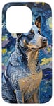 Coque pour iPhone 15 Pro Blue Heeler Starry Night Australian Battle Dog Art