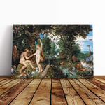 Big Box Art Canvas Print Wall Art Peter Paul Rubens The Garden of Eden with The Fall of Man | Mounted Stretched Framed Picture | Home Decor for Kitchen, Living Room, Bedroom, Multi-Colour, 20x14 Inch