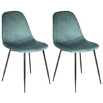 ALESSIA - Lot de 2 Chaises Velours Côtelé Bleu Canard